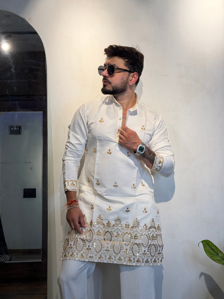 WHITE JASHN EMBROIDERED SHORT KURTA