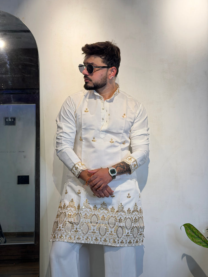 WHITE JASHN EMBROIDERED SHORT KURTA