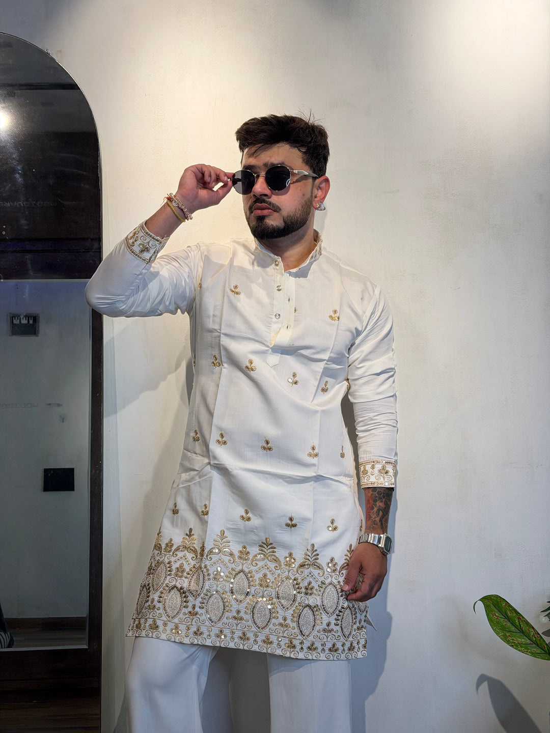 WHITE JASHN EMBROIDERED SHORT KURTA