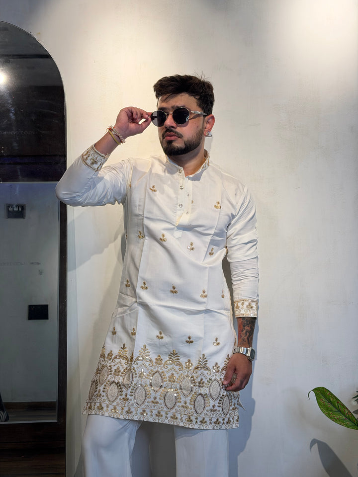 WHITE JASHN EMBROIDERED SHORT KURTA