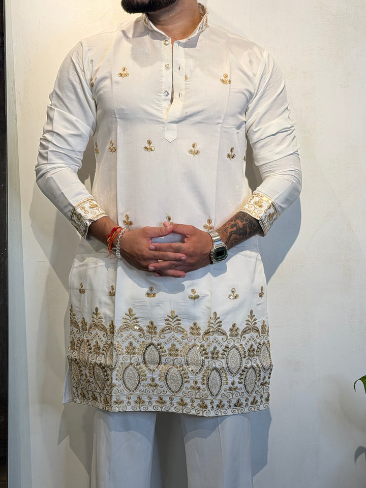 WHITE JASHN EMBROIDERED SHORT KURTA