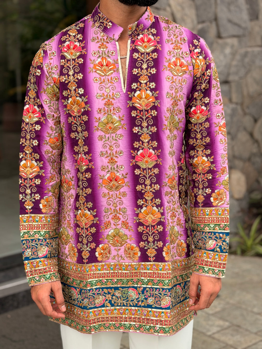 PURPLE FLORAL POSITION EMBROIDERED KURTA