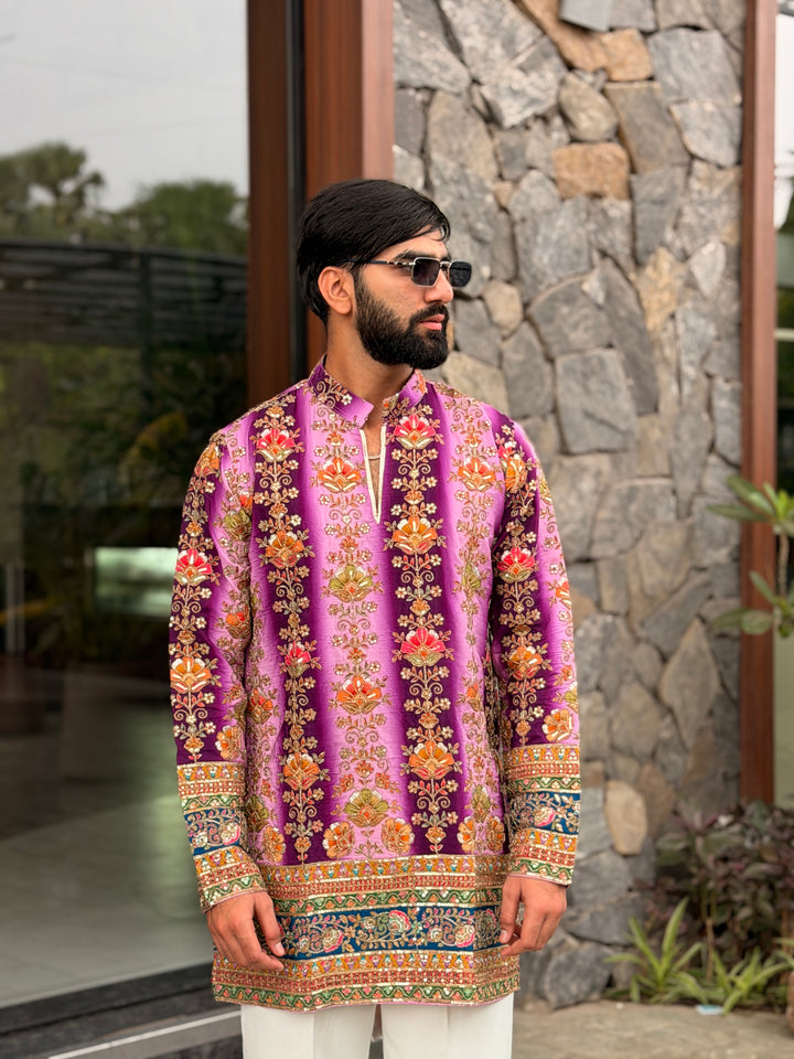 PURPLE FLORAL POSITION EMBROIDERED KURTA