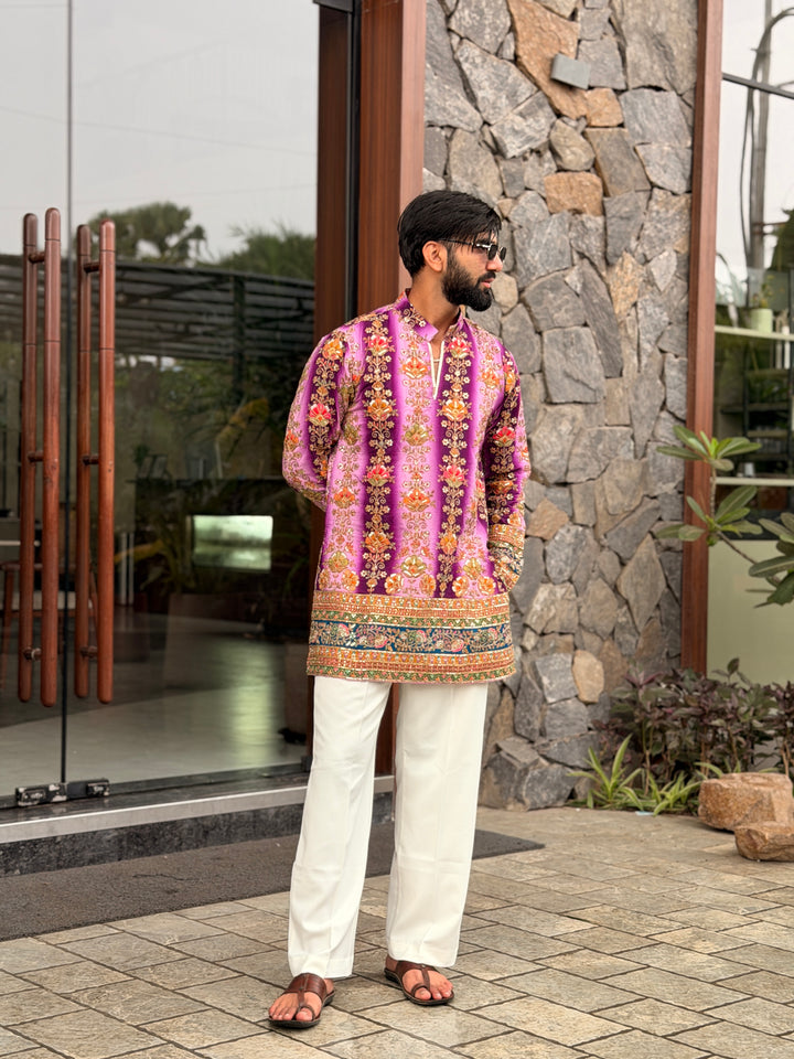PURPLE FLORAL POSITION EMBROIDERED KURTA