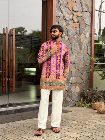 PURPLE FLORAL POSITION EMBROIDERED KURTA