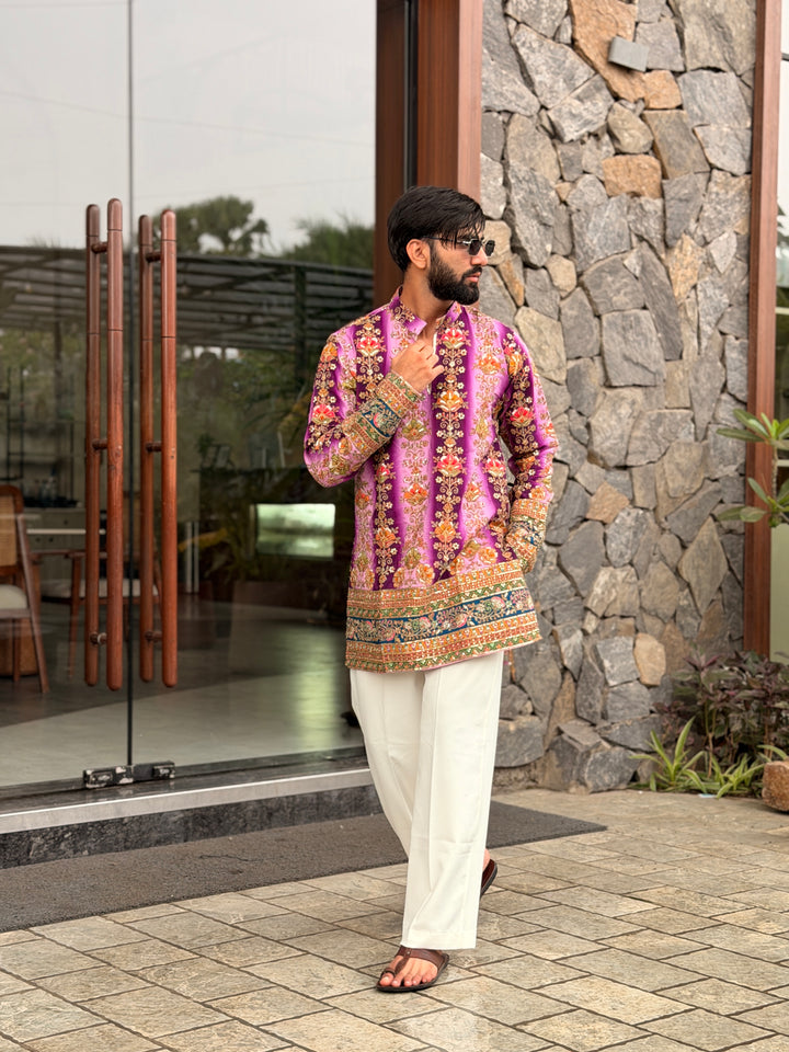 PURPLE FLORAL POSITION EMBROIDERED KURTA