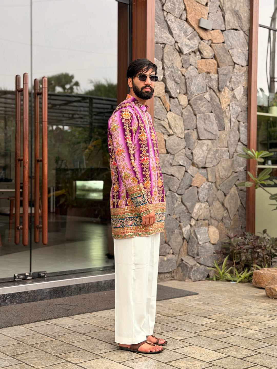 PURPLE FLORAL POSITION EMBROIDERED KURTA