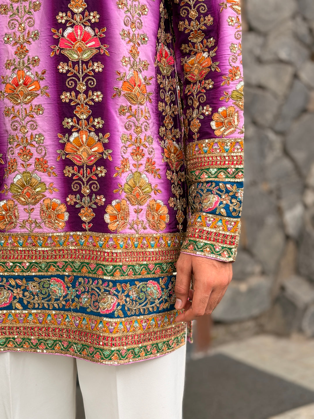 PURPLE FLORAL POSITION EMBROIDERED KURTA