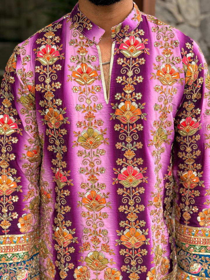 PURPLE FLORAL POSITION EMBROIDERED KURTA