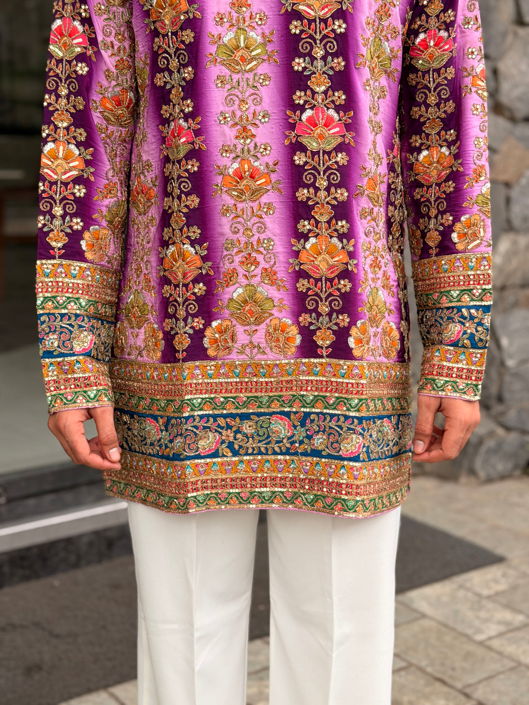 PURPLE FLORAL POSITION EMBROIDERED KURTA
