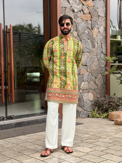 GREEN FLORAL POSITION EMBROIDERED KURTA
