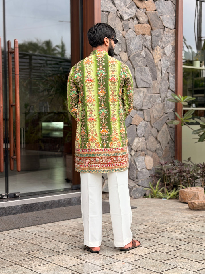 GREEN FLORAL POSITION EMBROIDERED KURTA