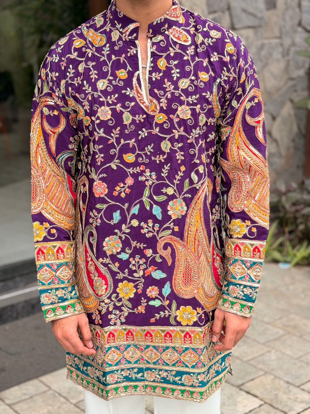 IMPERIAL PURPLE PAISLEY POSITION EMBROIDERED KURTA