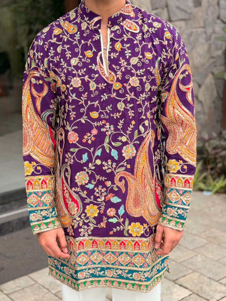 IMPERIAL PURPLE PAISLEY POSITION EMBROIDERED KURTA