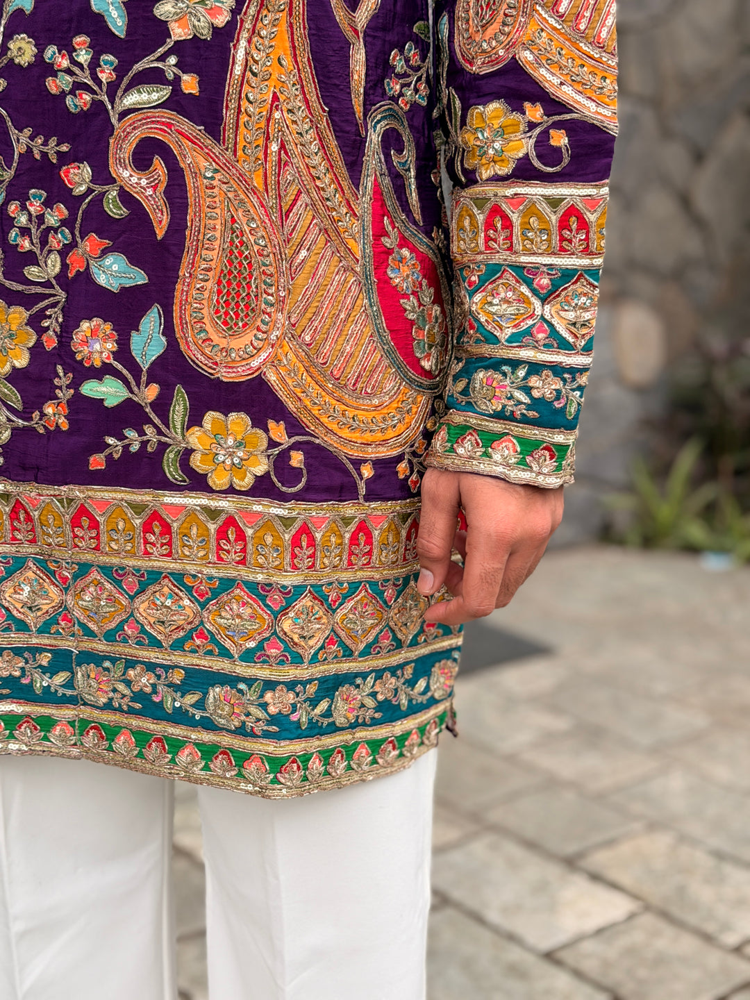 IMPERIAL PURPLE PAISLEY POSITION EMBROIDERED KURTA