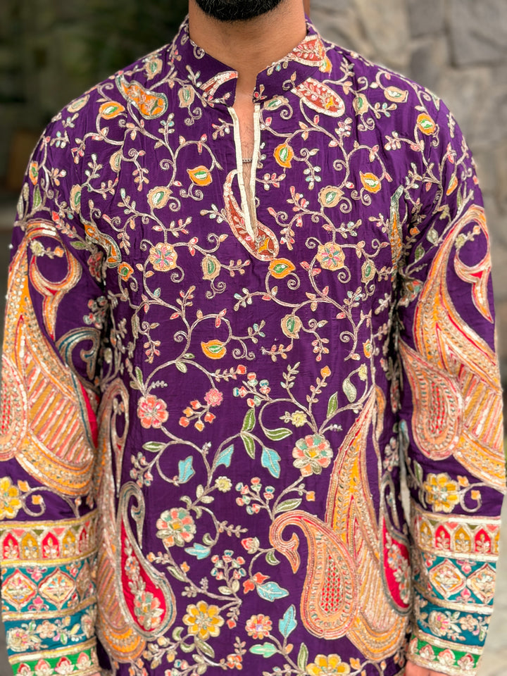 IMPERIAL PURPLE PAISLEY POSITION EMBROIDERED KURTA