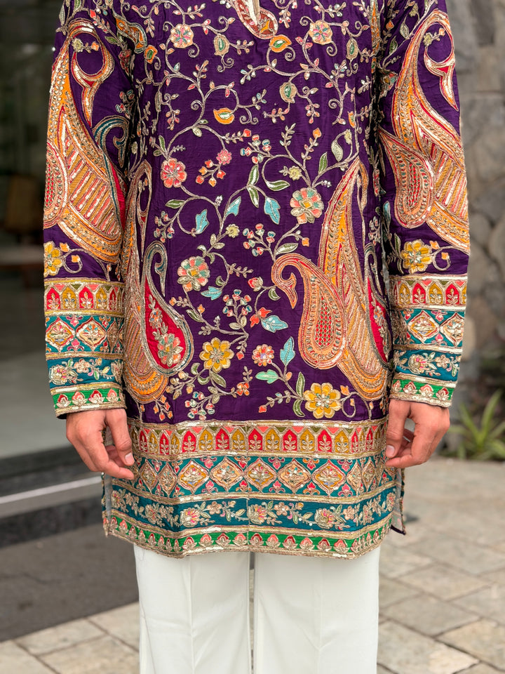IMPERIAL PURPLE PAISLEY POSITION EMBROIDERED KURTA