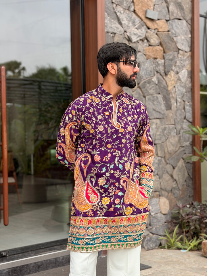 IMPERIAL PURPLE PAISLEY POSITION EMBROIDERED KURTA