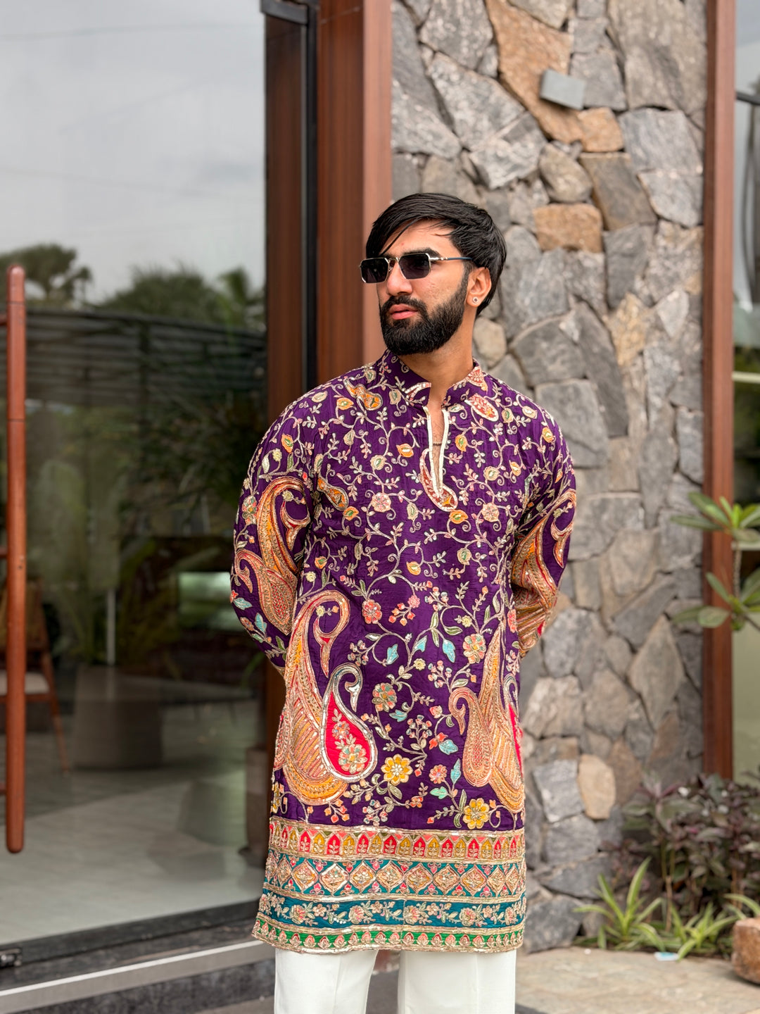 IMPERIAL PURPLE PAISLEY POSITION EMBROIDERED KURTA