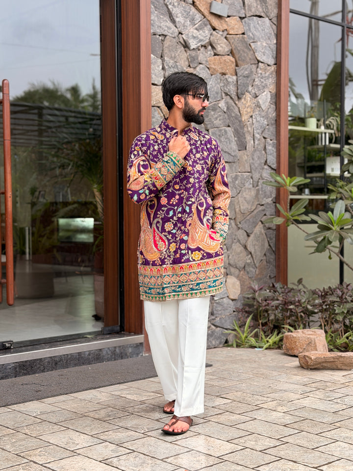 IMPERIAL PURPLE PAISLEY POSITION EMBROIDERED KURTA