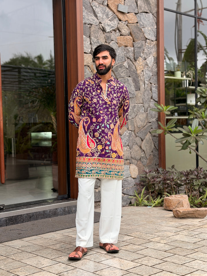 IMPERIAL PURPLE PAISLEY POSITION EMBROIDERED KURTA