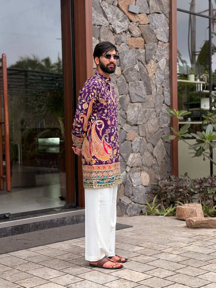 IMPERIAL PURPLE PAISLEY POSITION EMBROIDERED KURTA