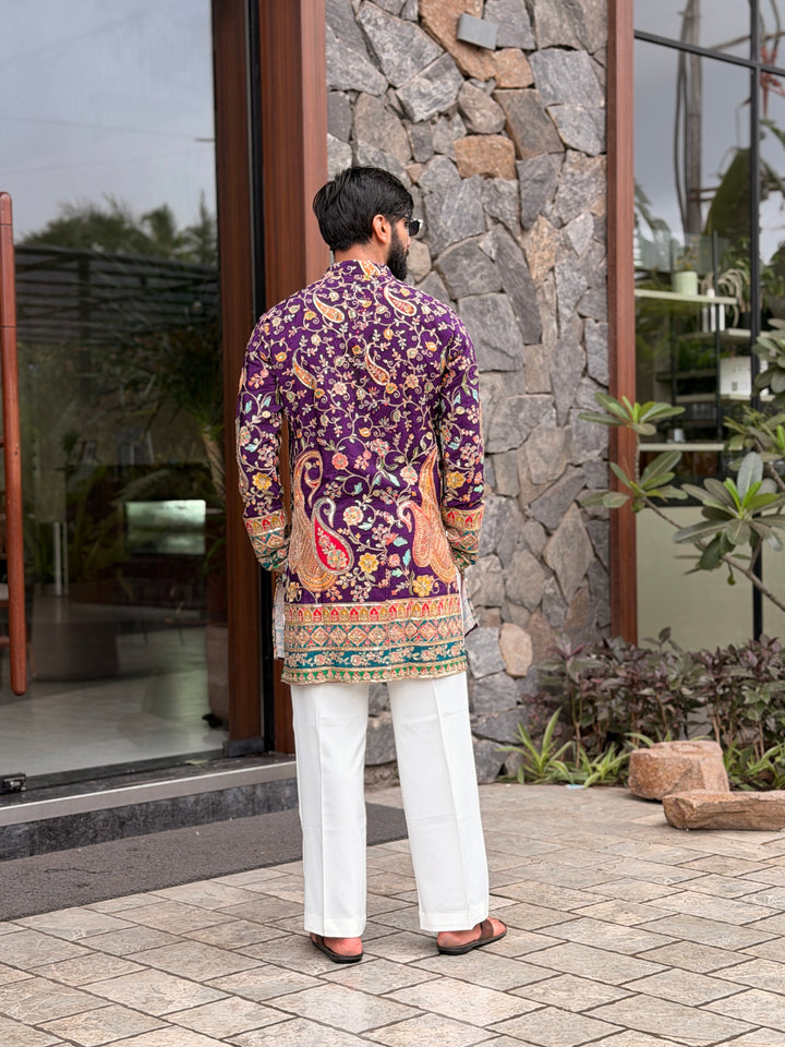 IMPERIAL PURPLE PAISLEY POSITION EMBROIDERED KURTA
