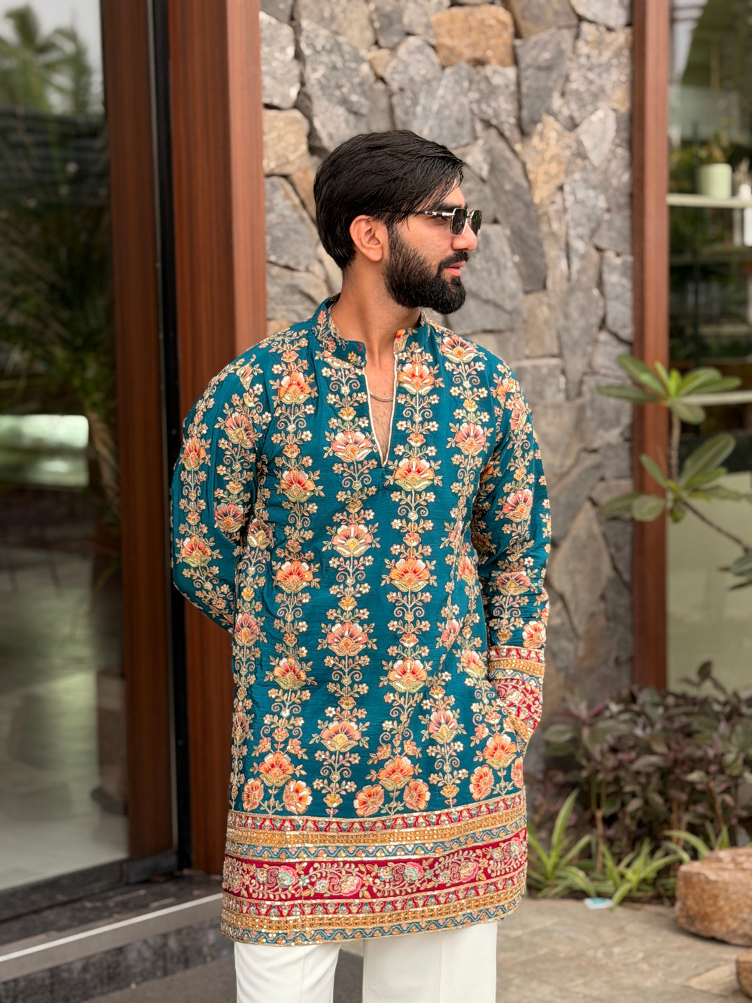 FIROZI FLORAL POSITION EMBROIDERED KURTA