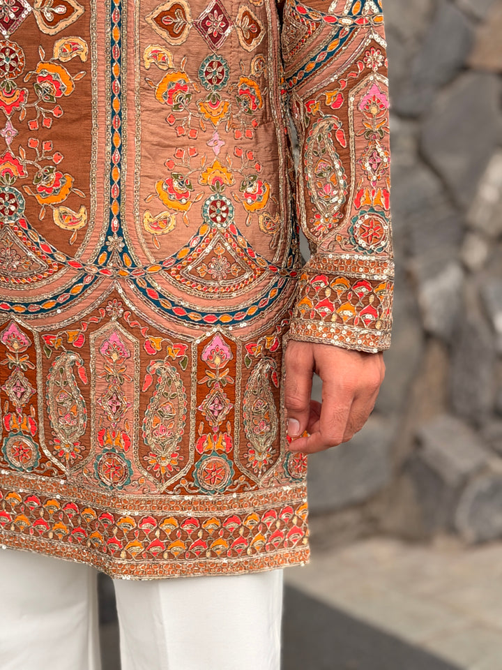 KESARIYA POSITION EMBROIDERED SHORT KURTA