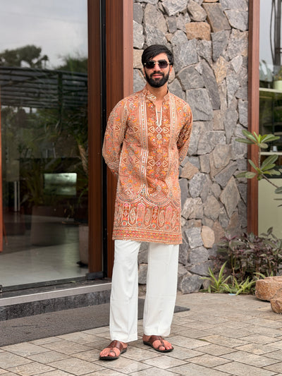KESARIYA POSITION EMBROIDERED SHORT KURTA