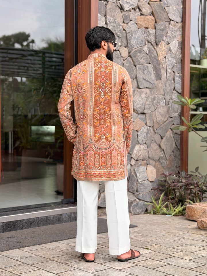 KESARIYA POSITION EMBROIDERED SHORT KURTA
