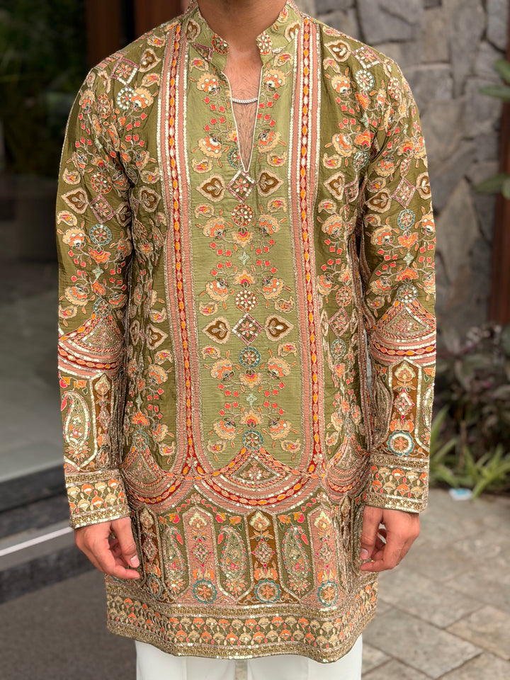 PISTA POSITION EMBROIDERED SHORT KURTA