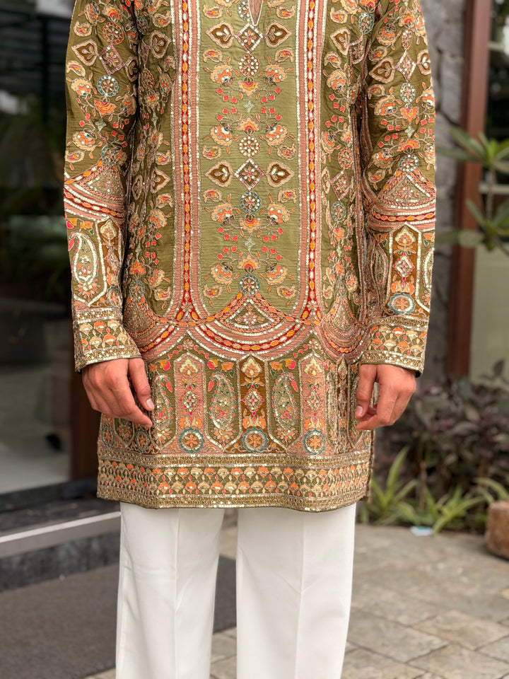 PISTA POSITION EMBROIDERED SHORT KURTA