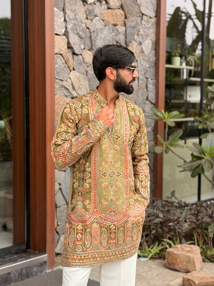 PISTA POSITION EMBROIDERED SHORT KURTA