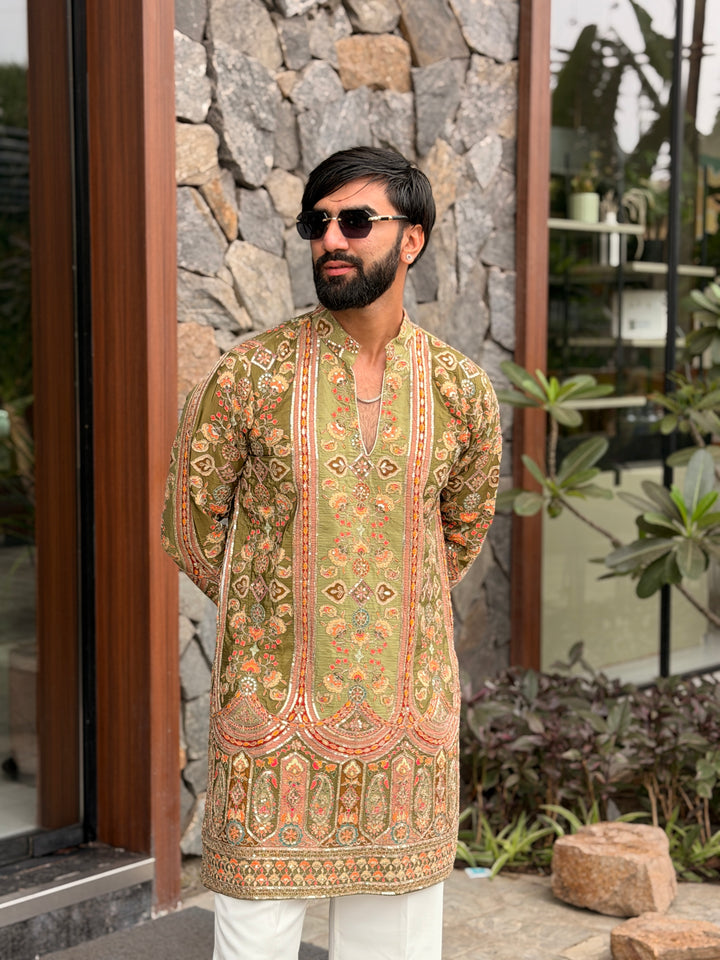 PISTA POSITION EMBROIDERED SHORT KURTA