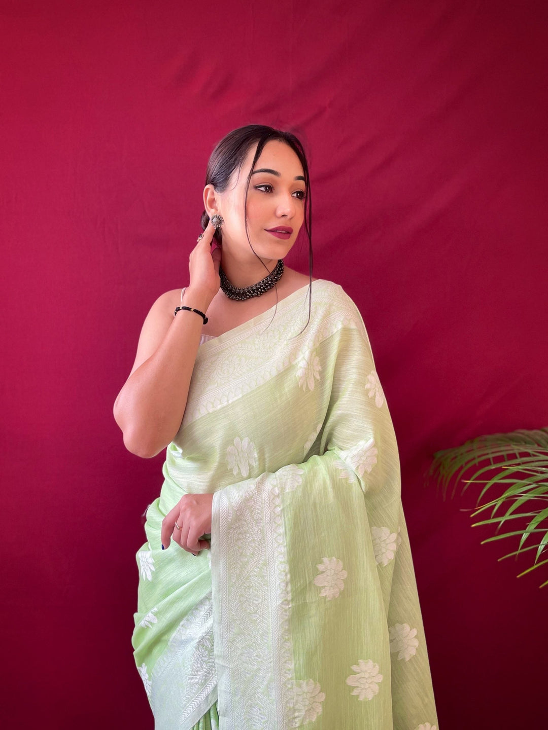 1 MIN Ready to wear saree in Pista Lucknowi Saree- Upsana