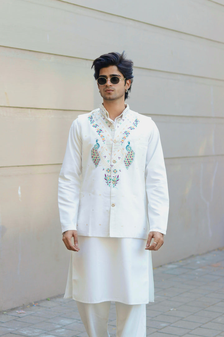 KOTI KURTA - PEACOCK KUNDAN JACQUARD KOTI KURTA SET