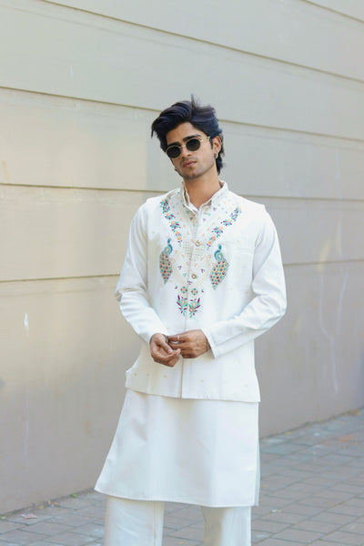 KOTI KURTA - PEACOCK KUNDAN JACQUARD KOTI KURTA SET