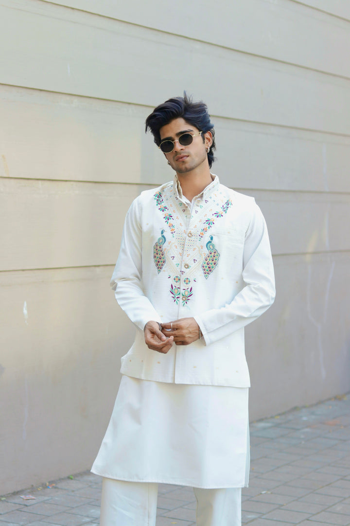 KOTI KURTA - PEACOCK KUNDAN JACQUARD KOTI KURTA SET