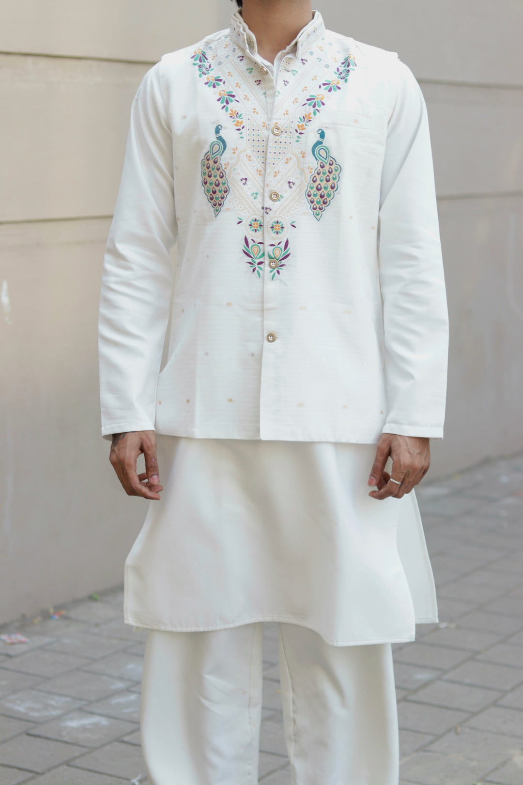KOTI KURTA - PEACOCK KUNDAN JACQUARD KOTI KURTA SET