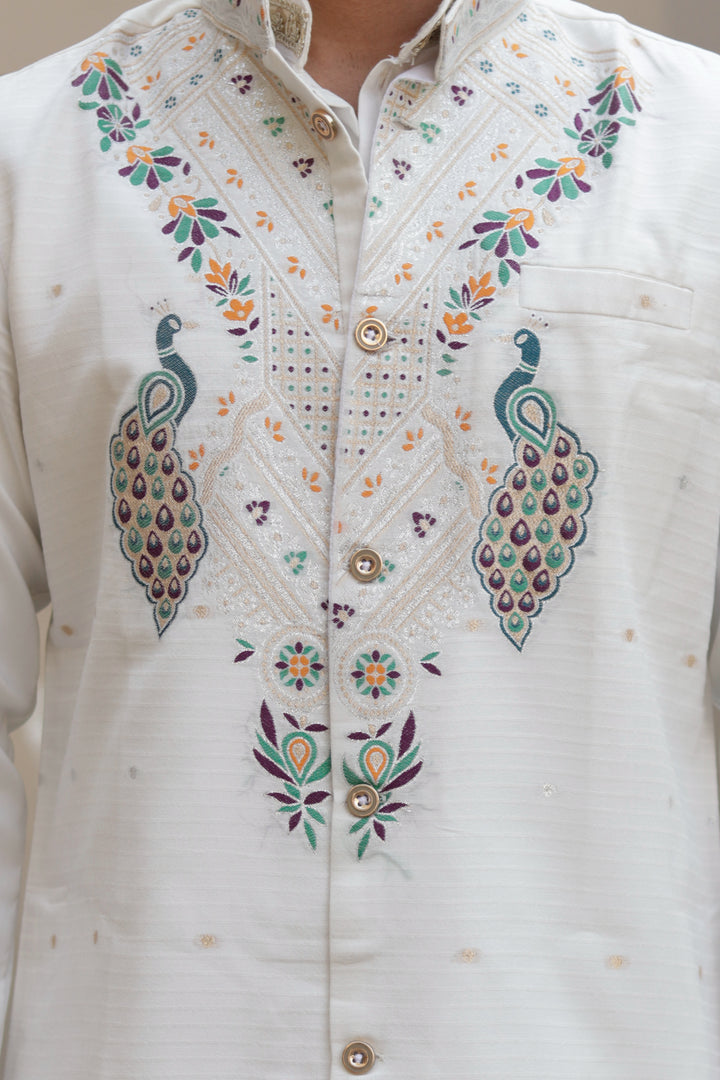 KOTI KURTA - PEACOCK KUNDAN JACQUARD KOTI KURTA SET