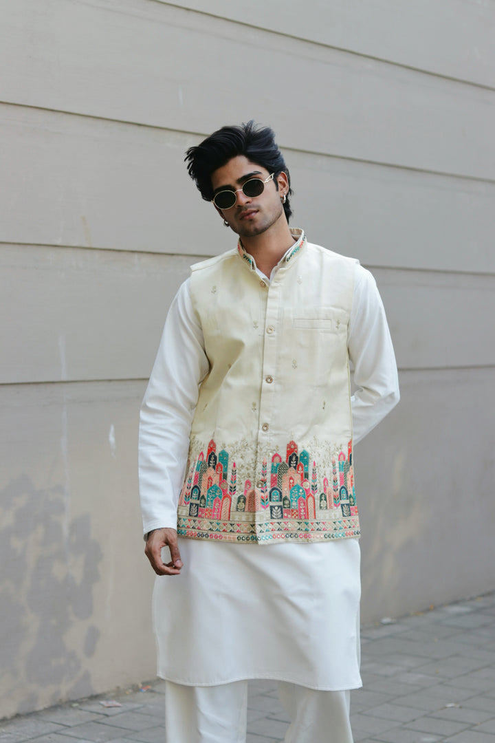 KOTI KURTA - IVORY MINARA EMBROIDERED KOTI KURTA SET