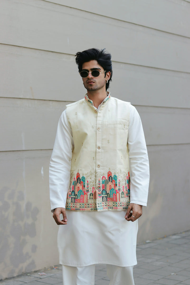 KOTI KURTA - IVORY MINARA EMBROIDERED KOTI KURTA SET