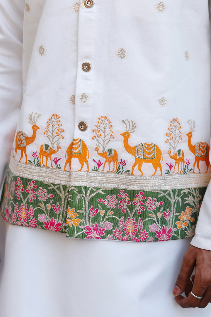 KOTI KURTA - CAMEL FLORAL JACQUARD KOTI KURTA SET