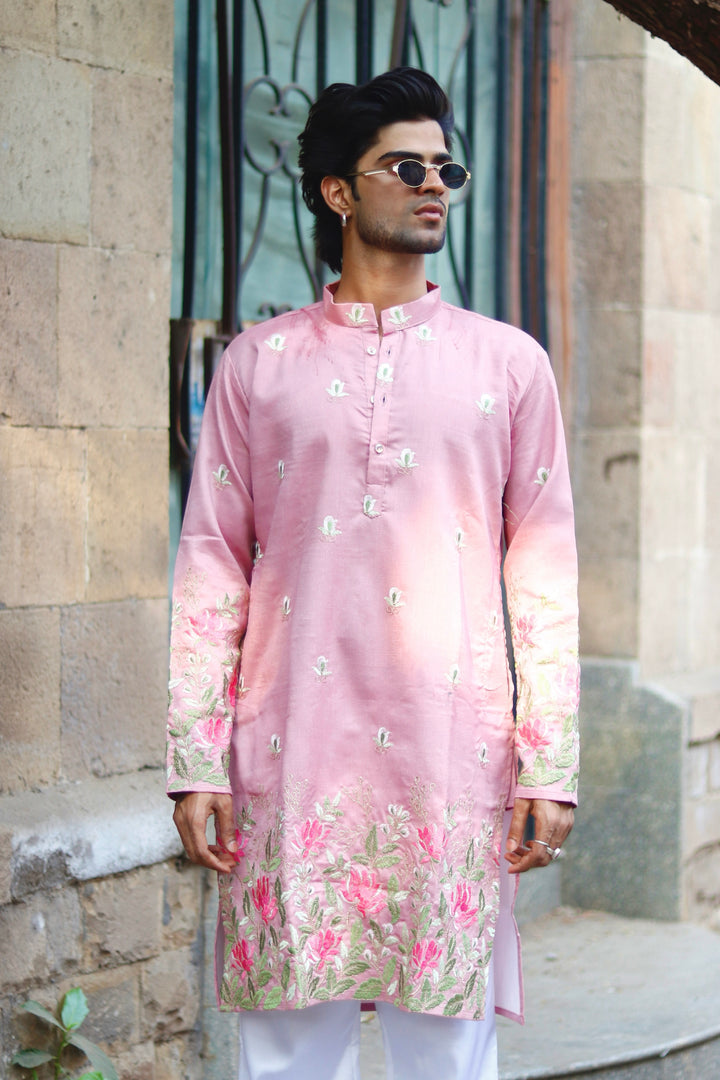FADED PINK KAMAL VARNA EMBROIDERED EXCLUSIVE KURTA