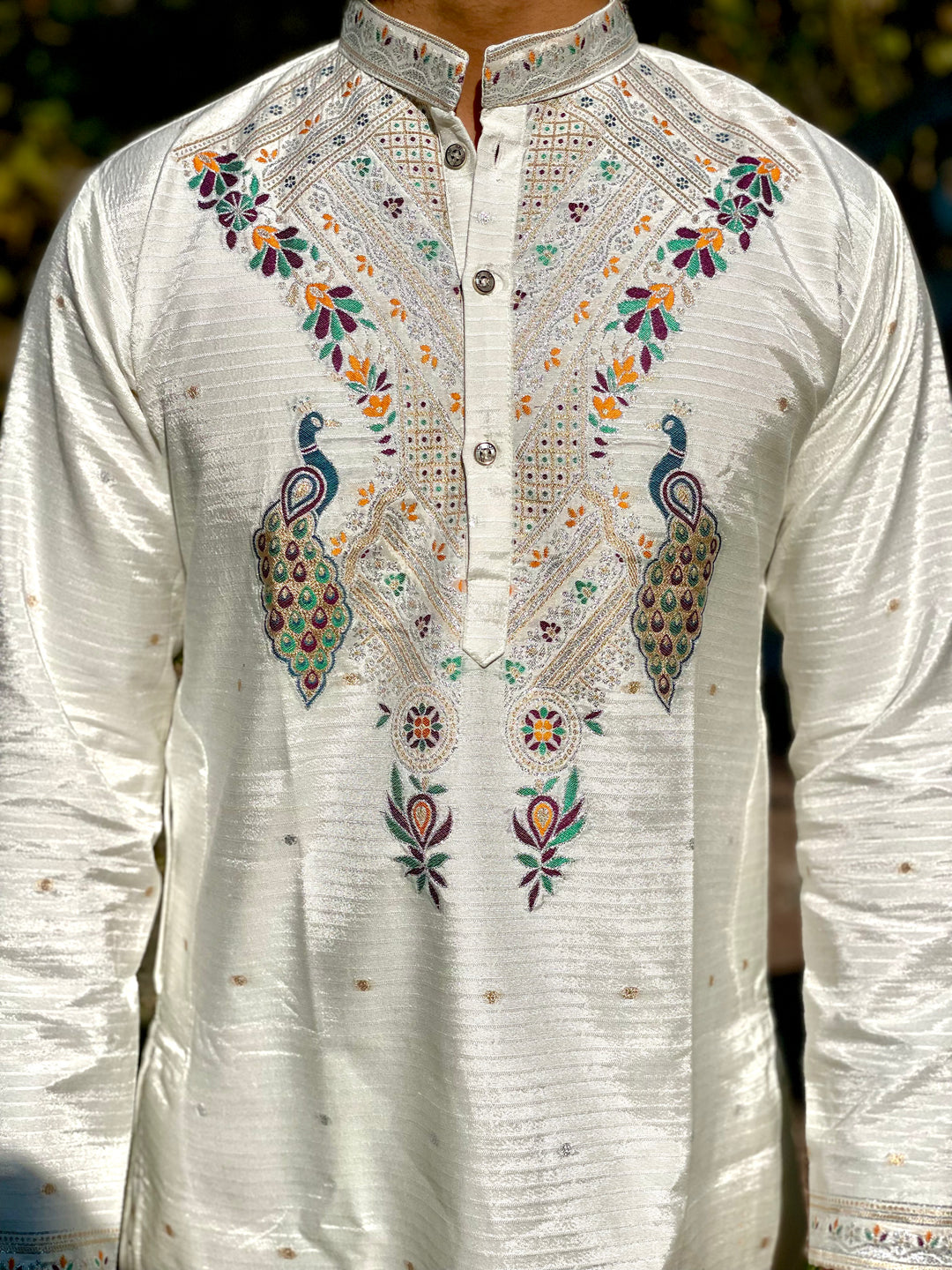 PEACOCK KUNDAN JACQUARD DESIGNER KURTA