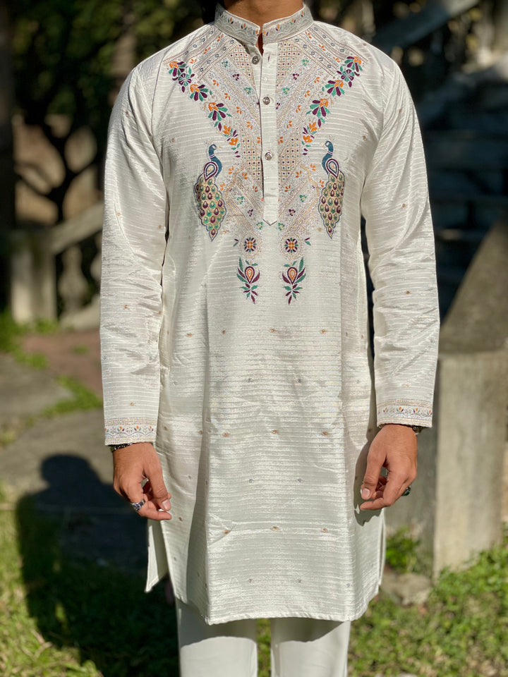 PEACOCK KUNDAN JACQUARD DESIGNER KURTA