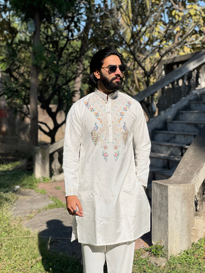 PEACOCK KUNDAN JACQUARD DESIGNER KURTA