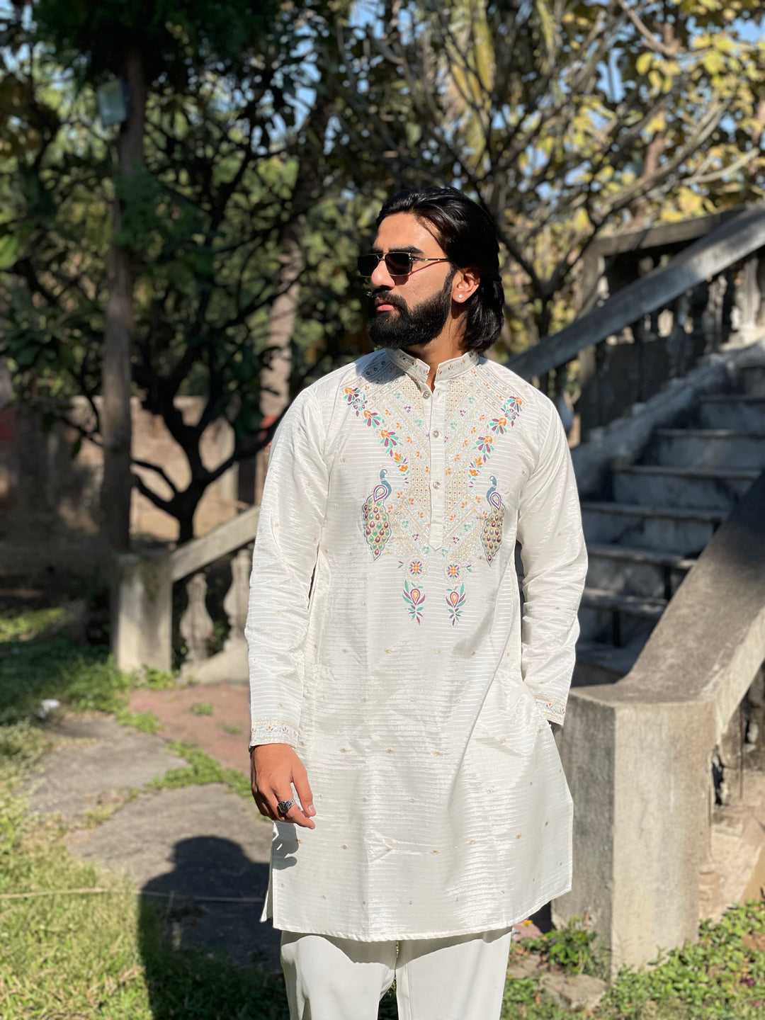 PEACOCK KUNDAN JACQUARD DESIGNER KURTA
