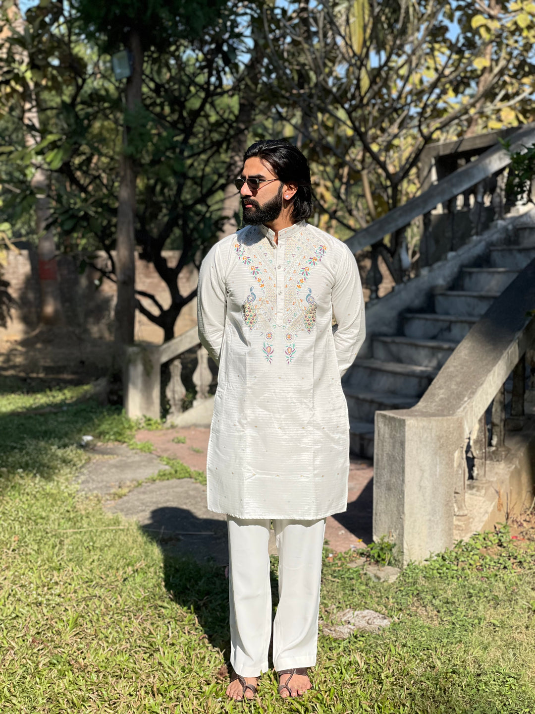 PEACOCK KUNDAN JACQUARD DESIGNER KURTA